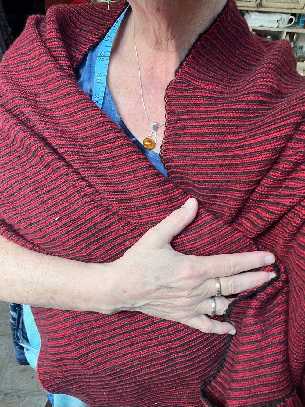 Lane Bryant Red and Black Striped Women's Knit Wrap Sweater